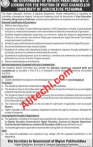 Peshawar Job Open 2024 University Of Agriculture UAF